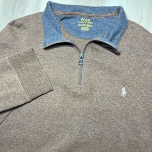 Polo Ralph Lauren Sweater Men’s XL Heather Brown 1/4 Quarter Zip Performance